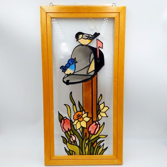 Birds Flowers Mailbox Large Suncatcher Glass Art